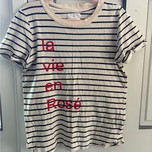 Sol Angeles Navy Striped Tee with Red Text